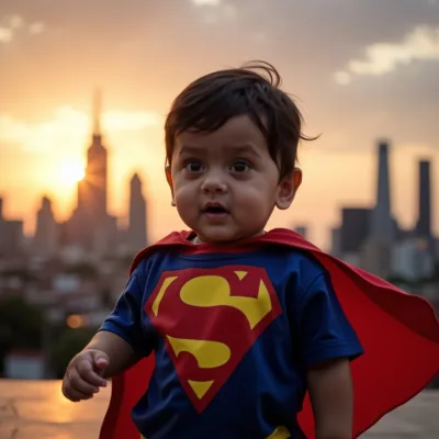 AI generated baby portrait - Superhero theme