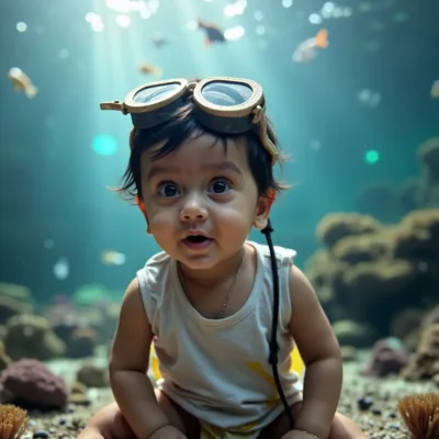 AI generated baby portrait - Underwater theme