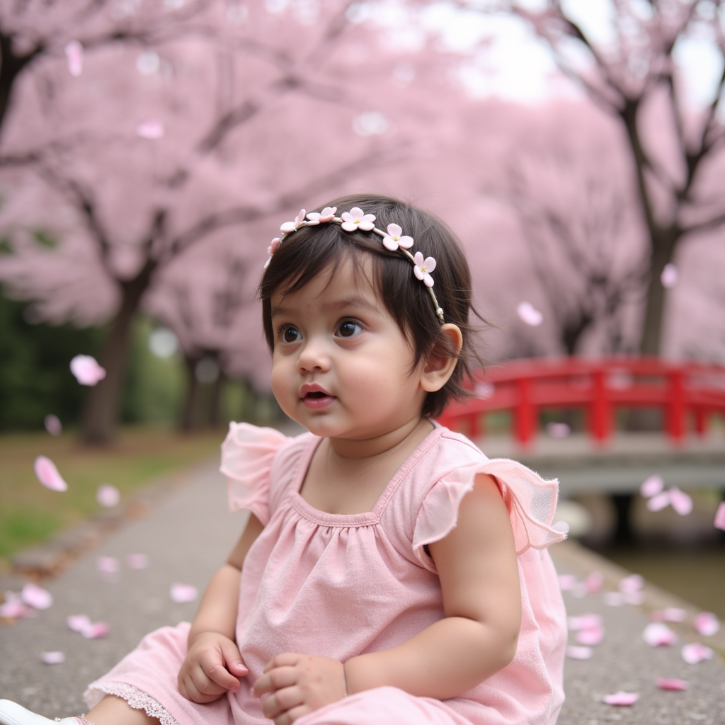 AI generated baby portrait - Cherry Blossoms theme