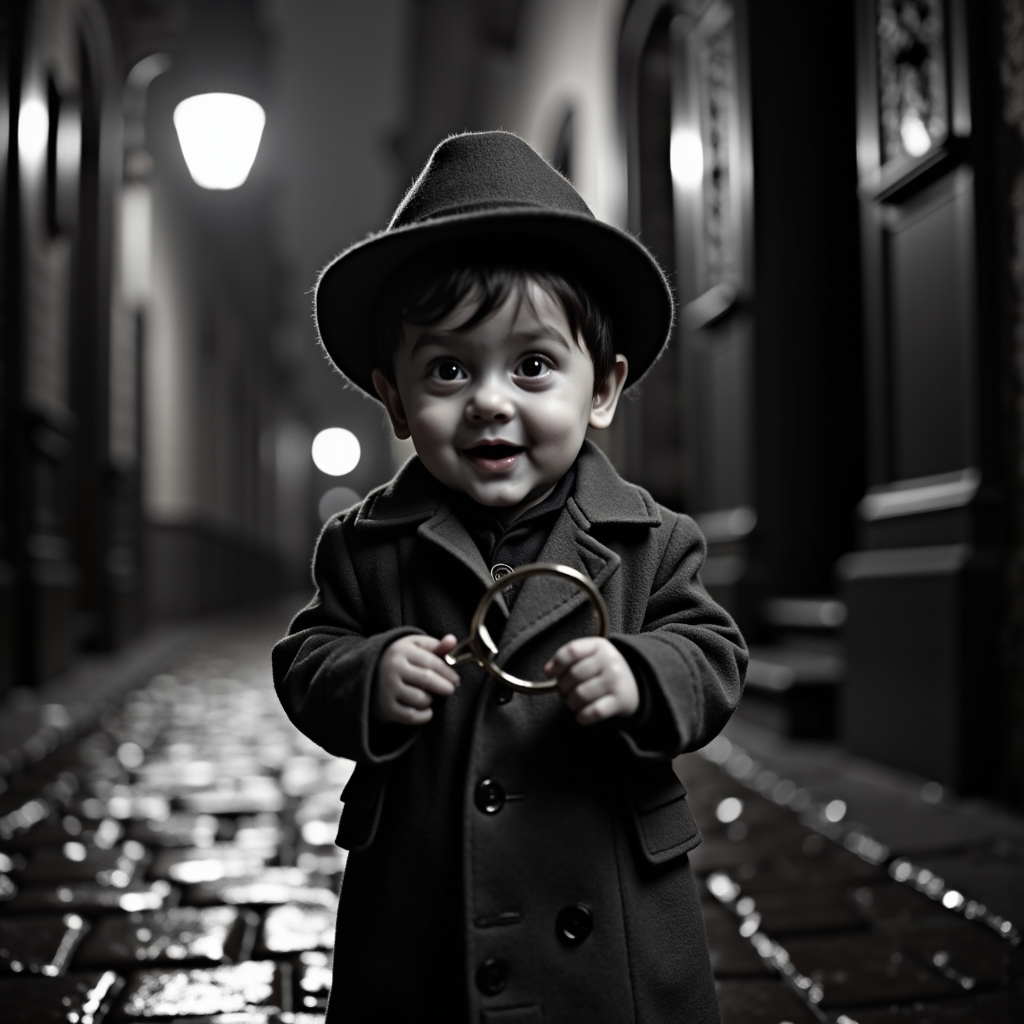 AI generated baby portrait - Film Noir theme