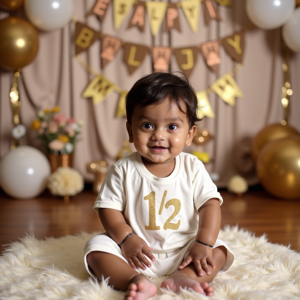 AI generated baby portrait - 6 Months — Sitting Strong theme