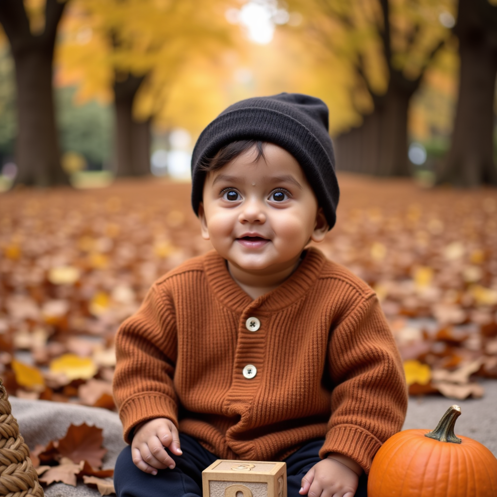AI baby 8 Months — Autumn Leaves portrait