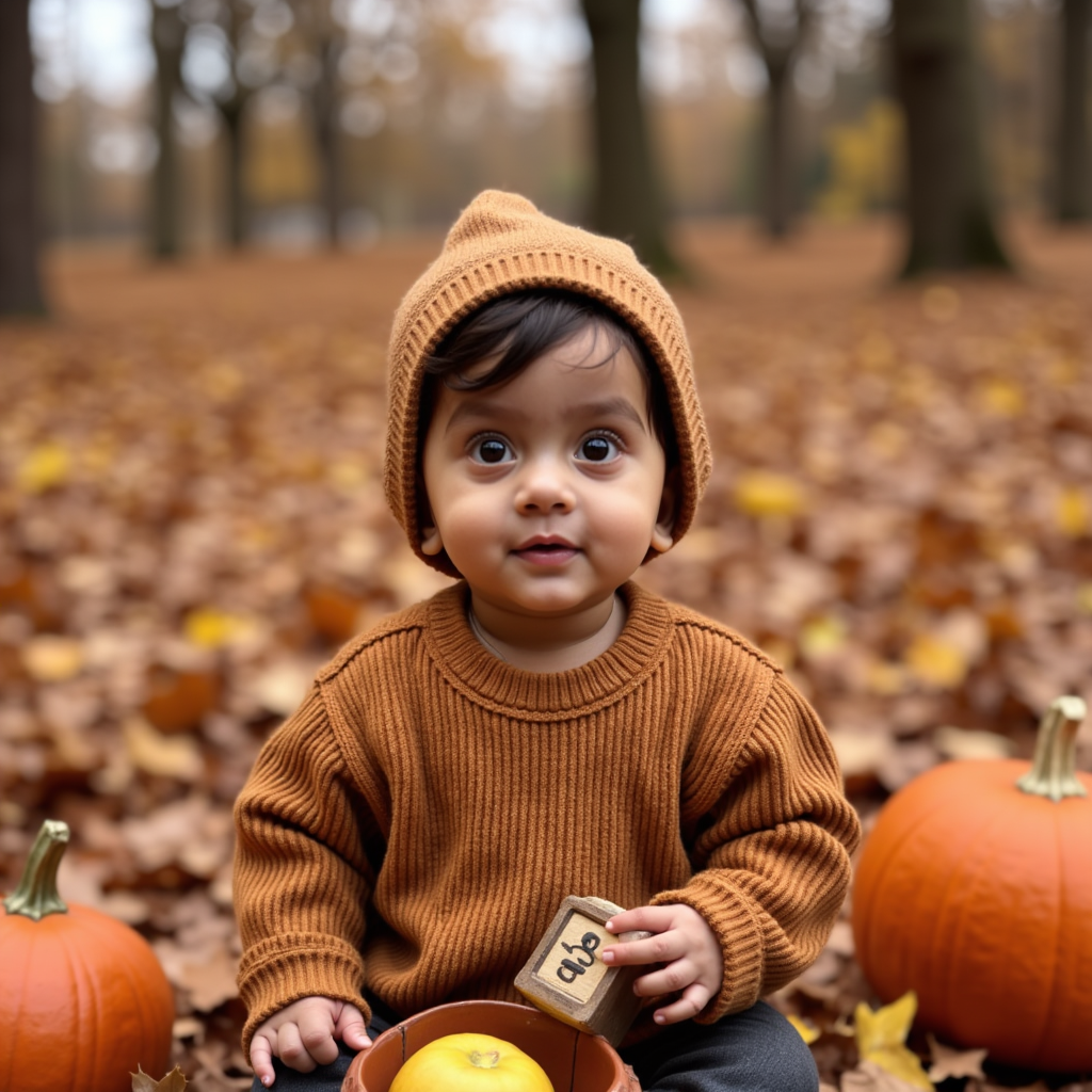 AI baby 8 Months — Autumn Leaves portrait