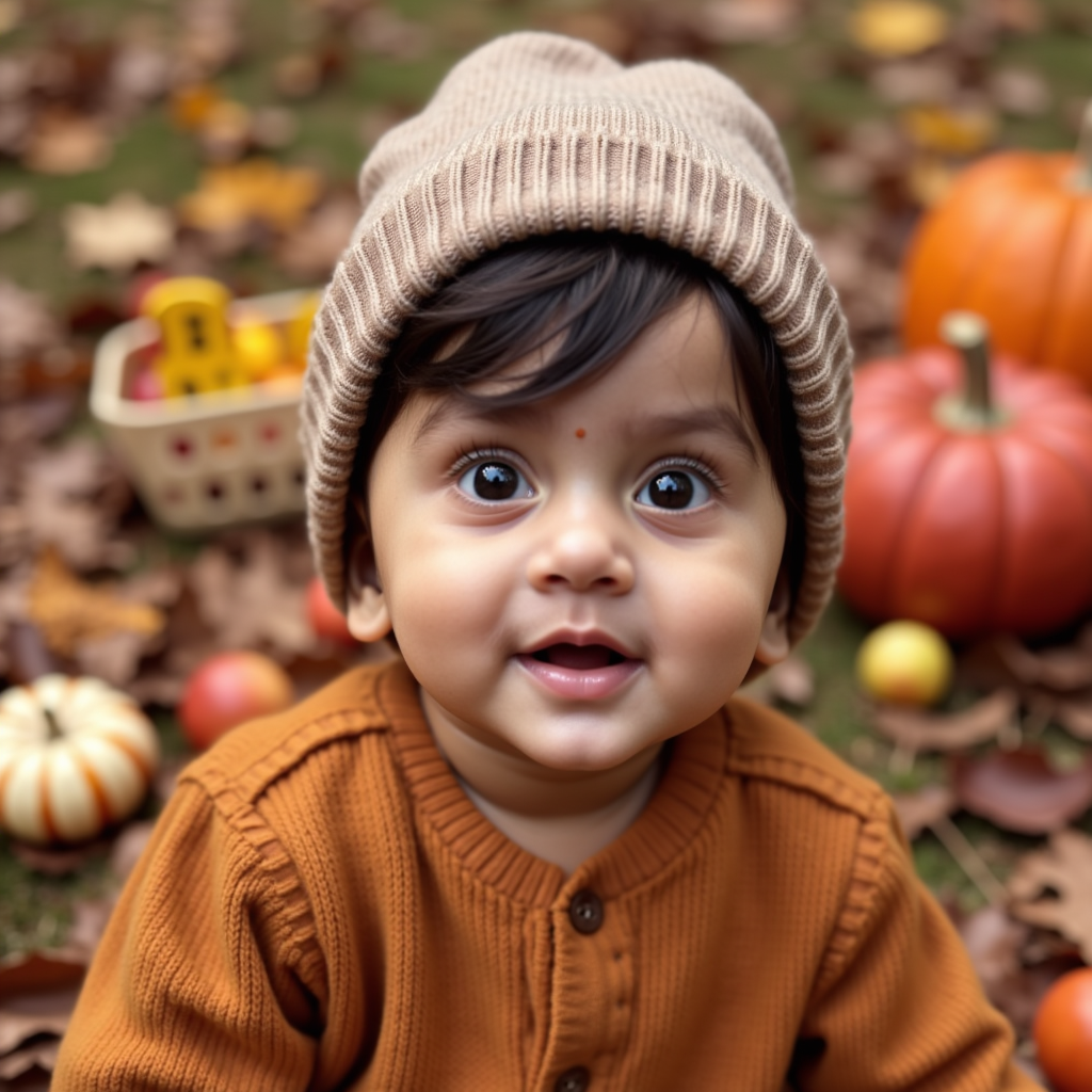 AI baby 8 Months — Autumn Leaves portrait