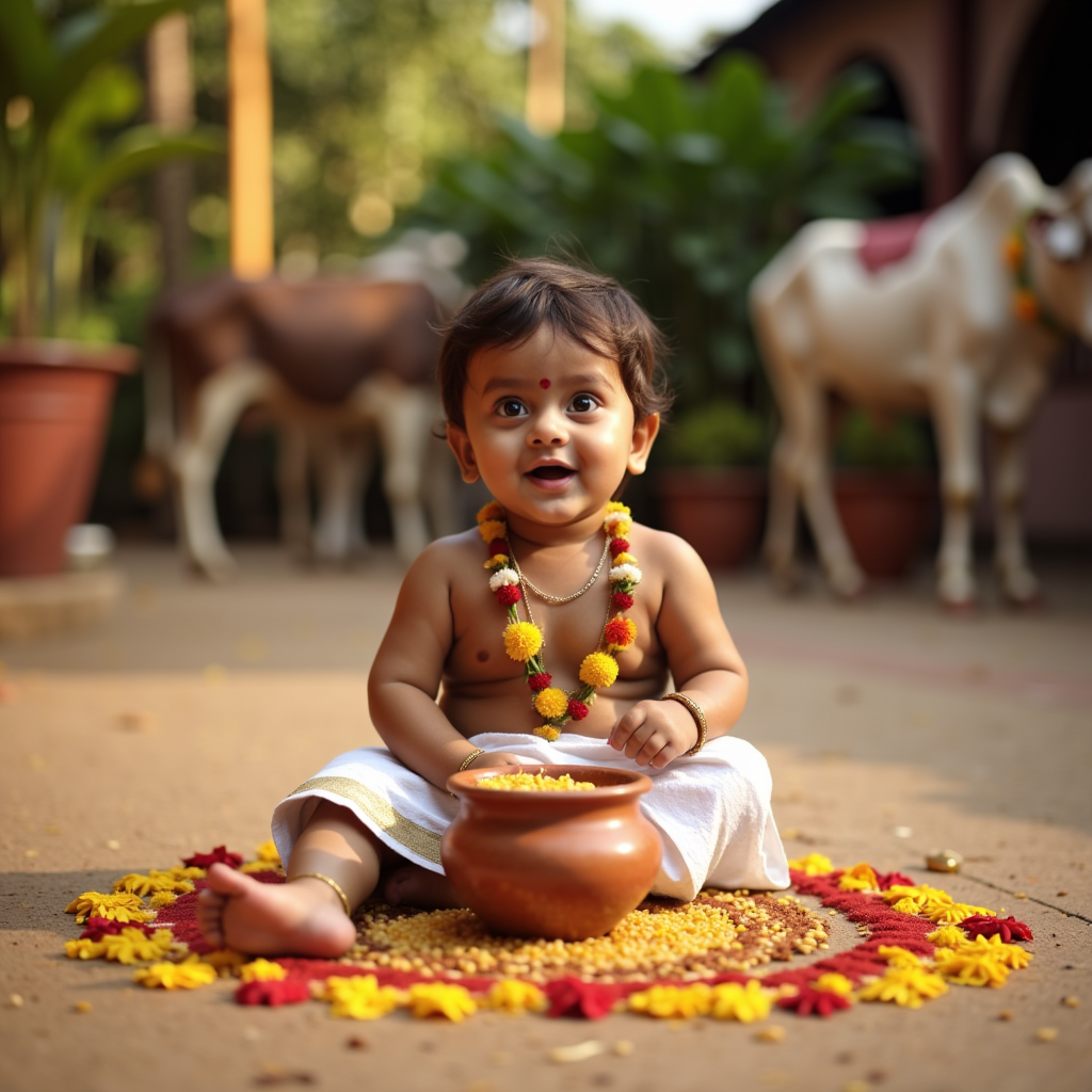 AI baby Pongal Harvest portrait