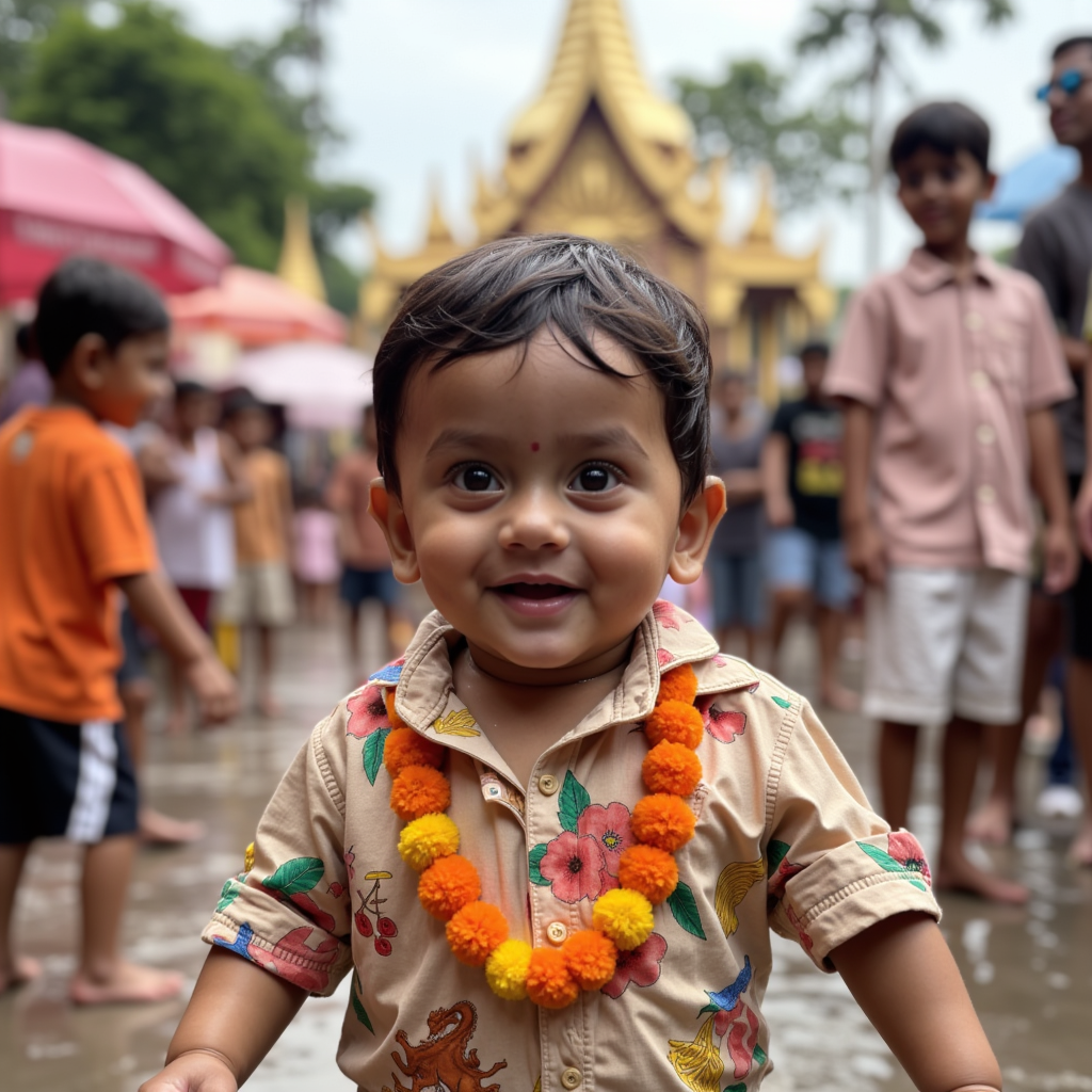 AI baby Songkran Water Festival portrait