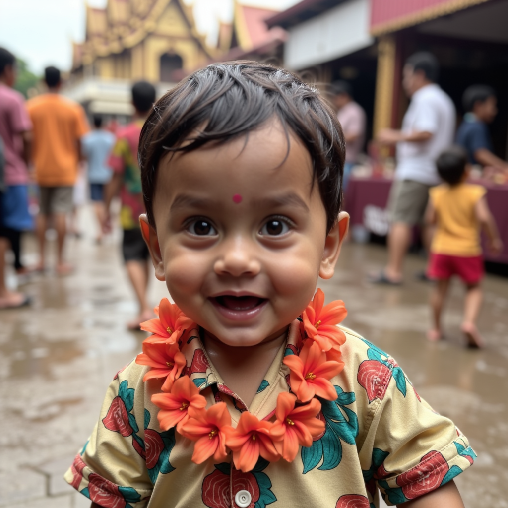 AI baby Songkran Water Festival portrait