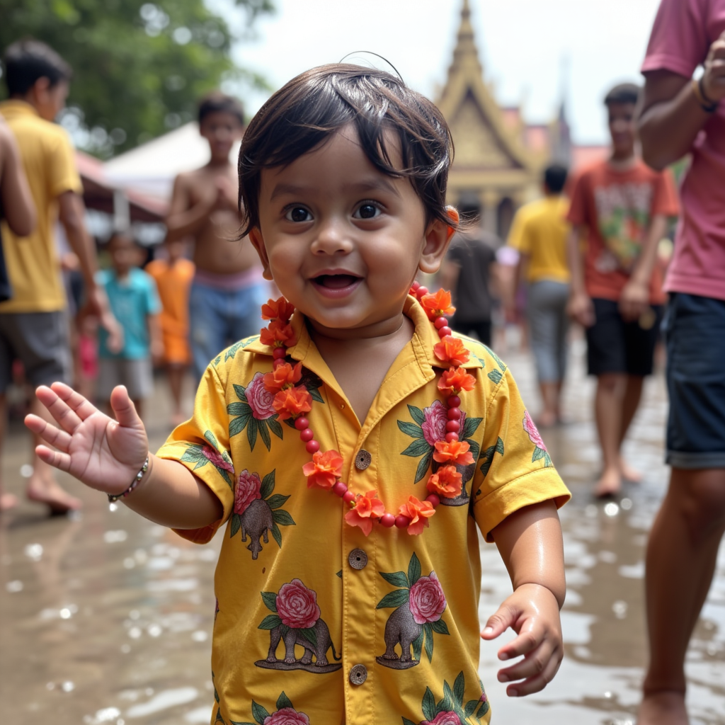 AI generated baby portrait - Songkran Water Festival theme