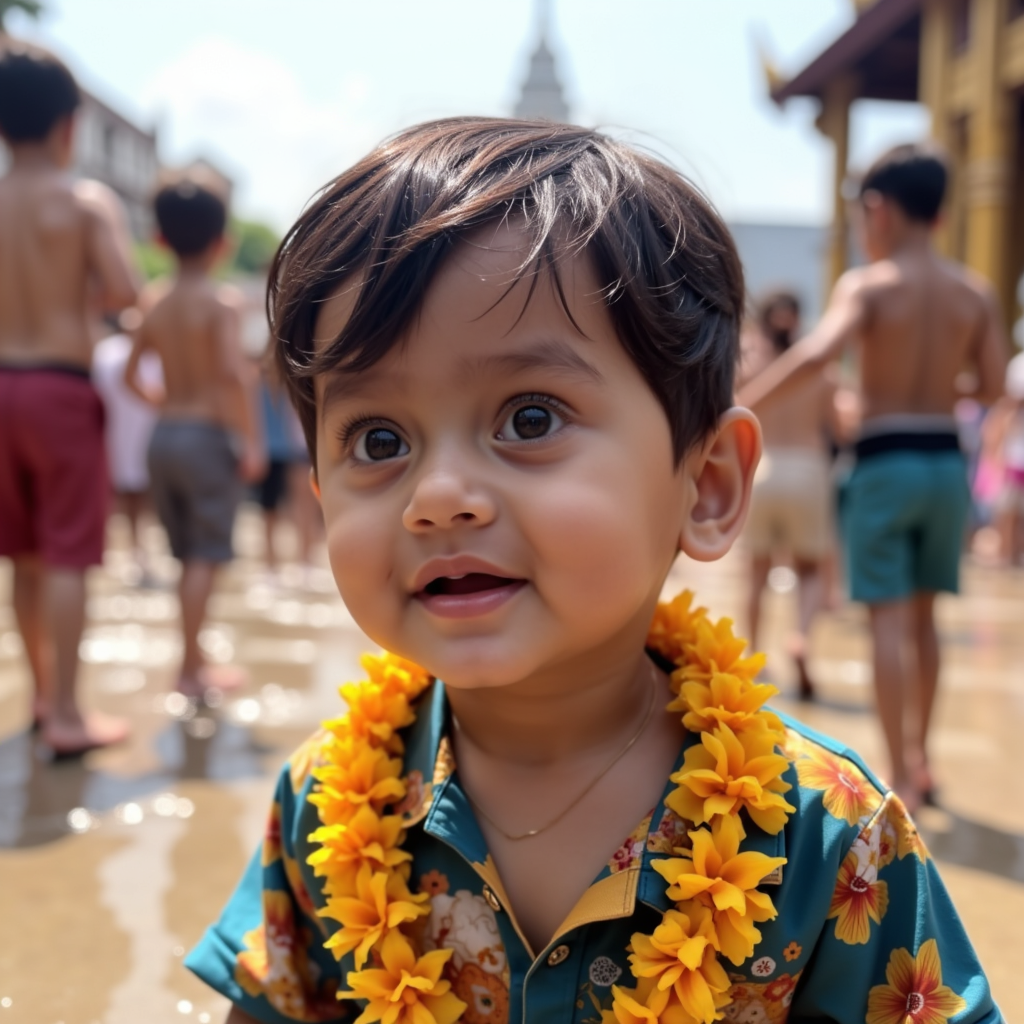 AI baby Songkran Water Festival portrait