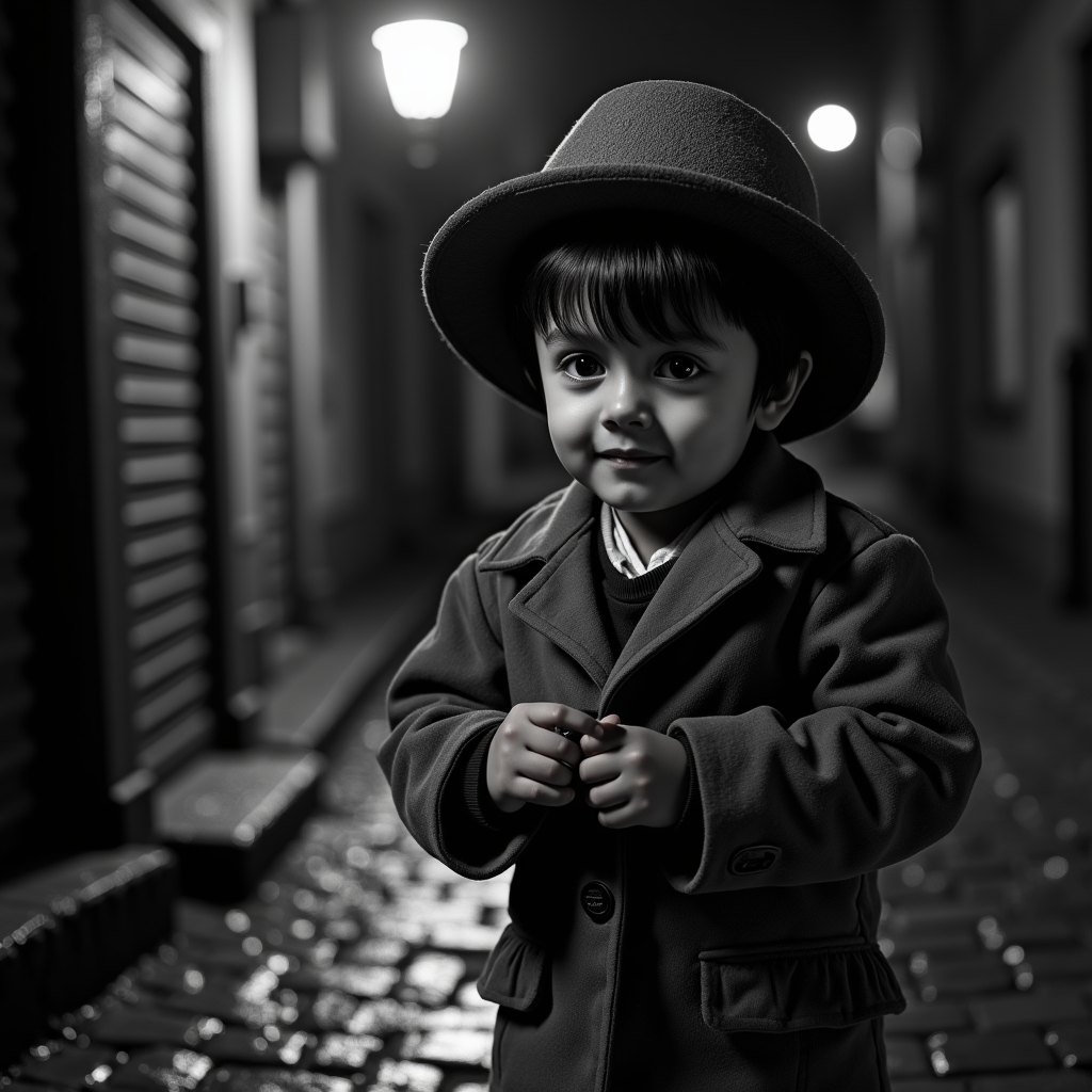AI baby Film Noir portrait