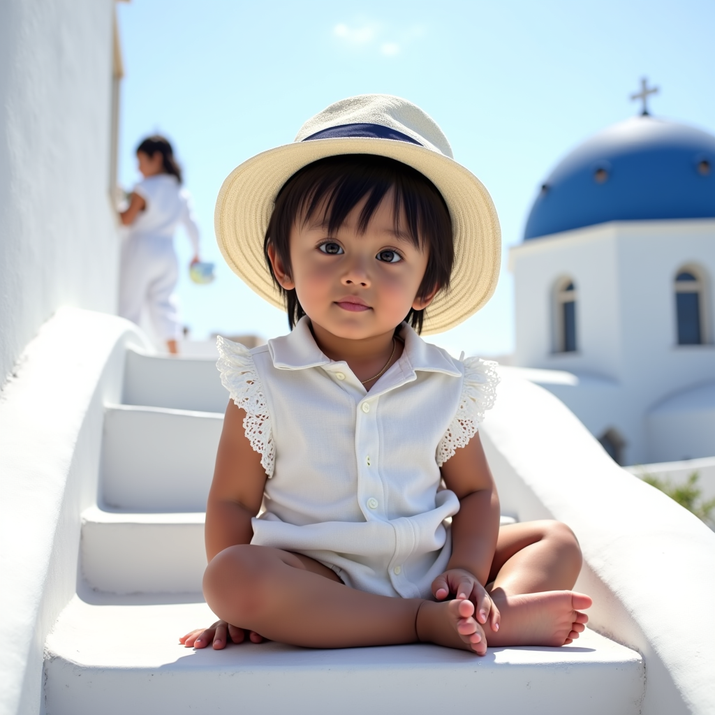 AI baby Santorini portrait